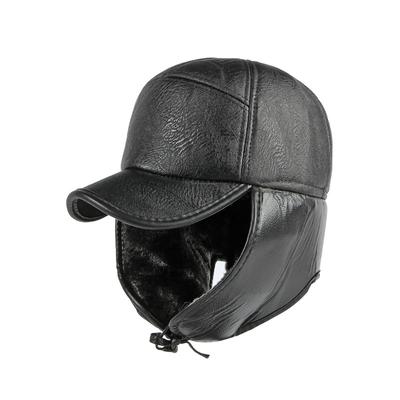 Mittleres Alter Ältere Mütze Herren Herbst Winter Gehörschutz Warme Mütze Mütze Mütze Pu-Leder Plüsch Baseballmütze Lei Feng Mütze