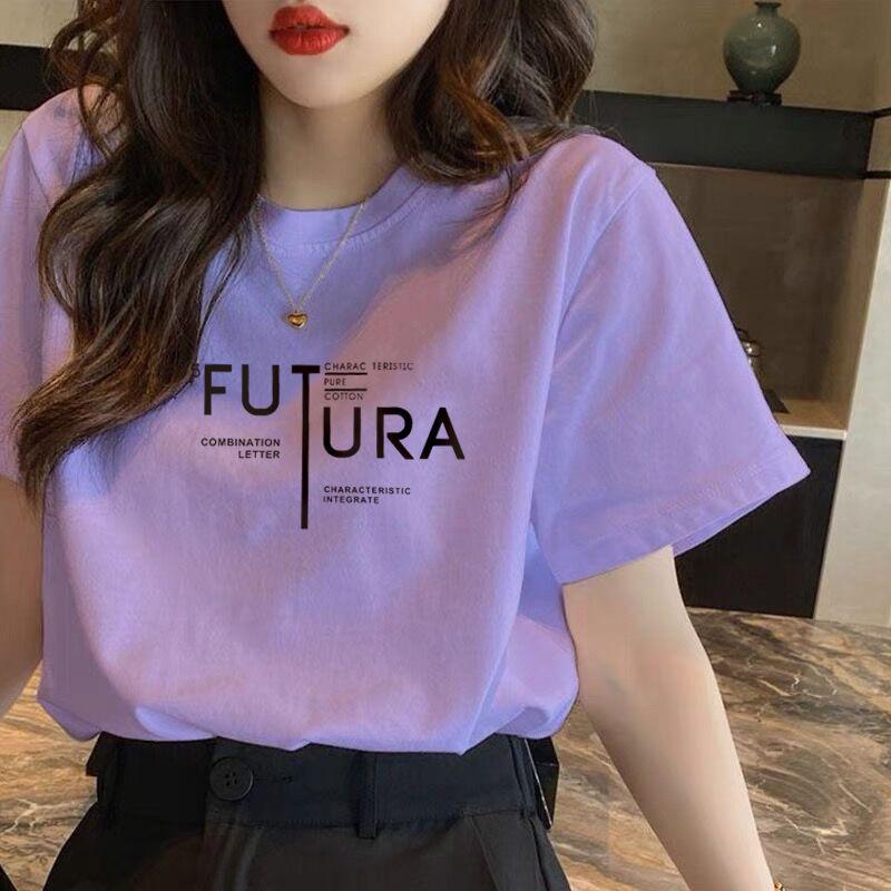 

Summer Women Cotton T Shirt Loose Fit Short Sleeve Korean Style Casual Top for Students 4XL фіолетовий