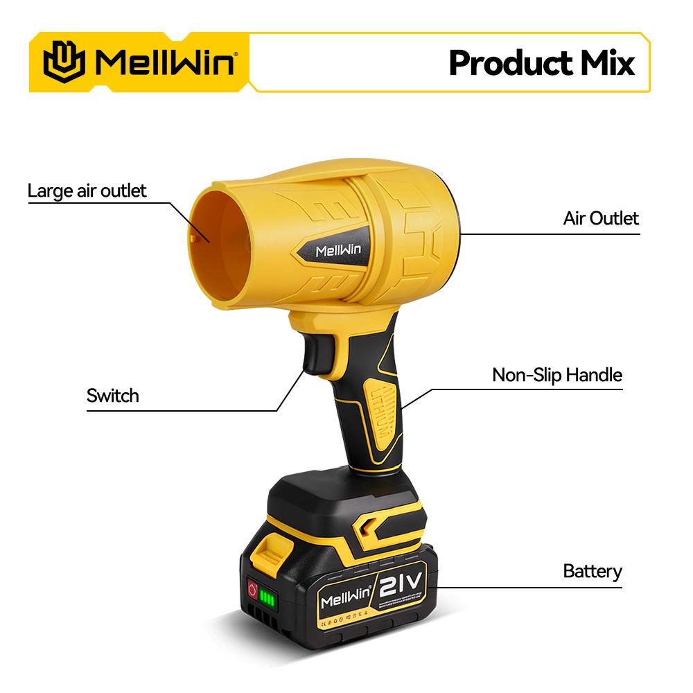 MELLWIN Brushless Electric Turbo Fan Blowers Jet Violent Handheld Leaf Blower Dust Blowing for Makita 18V Battery Pins