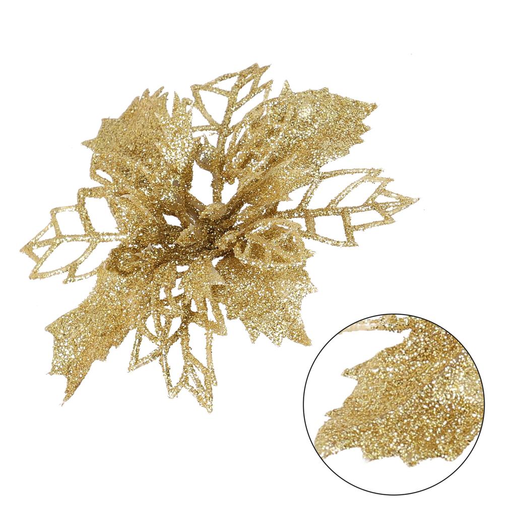 Christmas Glittering Poinsettia Decorations 2025 Celebration Hollow Flower Materials Christmas Tree Pendant Decoration 9cm