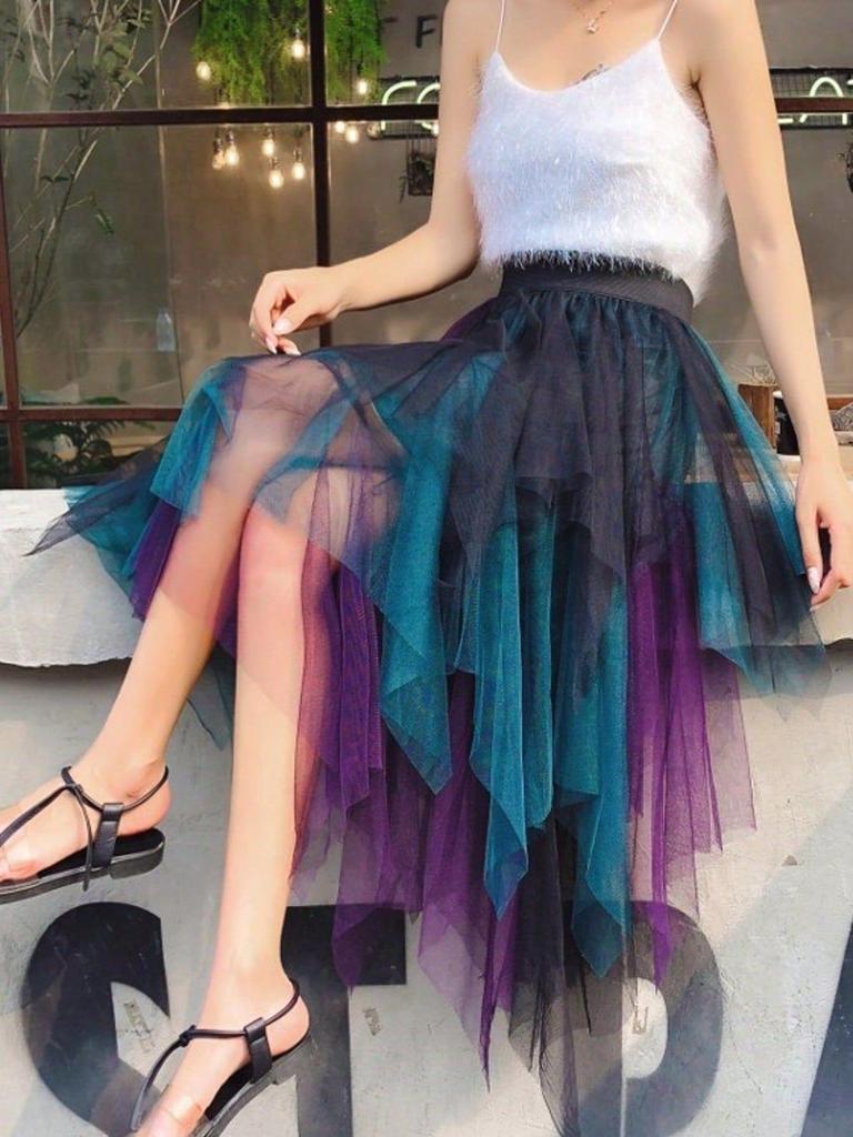 2023 Trendy High-Waisted Irregular Fairy Mesh Skirt - Korean Spring Style