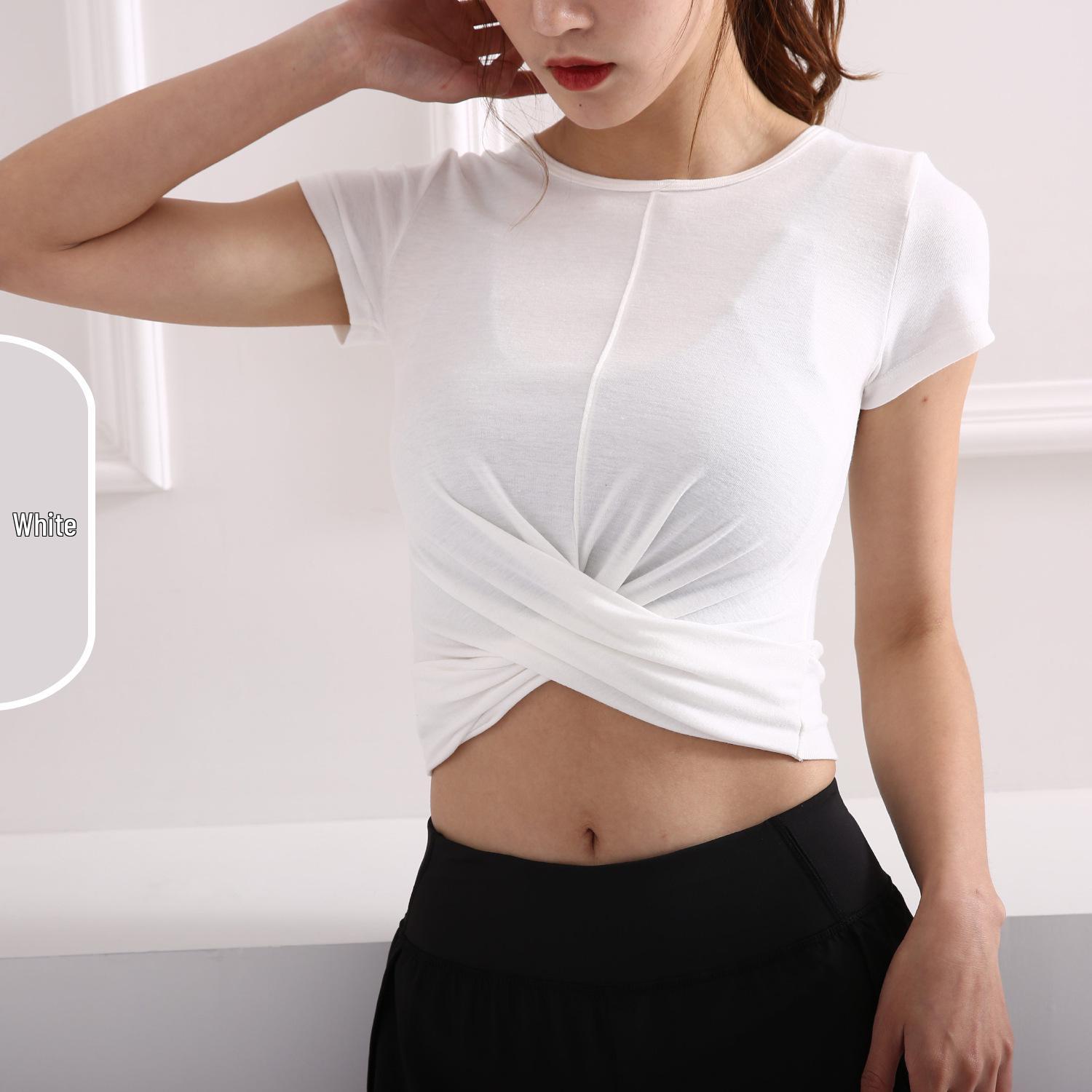 

Женский облегающий топ для йоги - Летняя футболка с коротким рукавом, влагоотводящая и быстросохнущая для фитнеса S белый