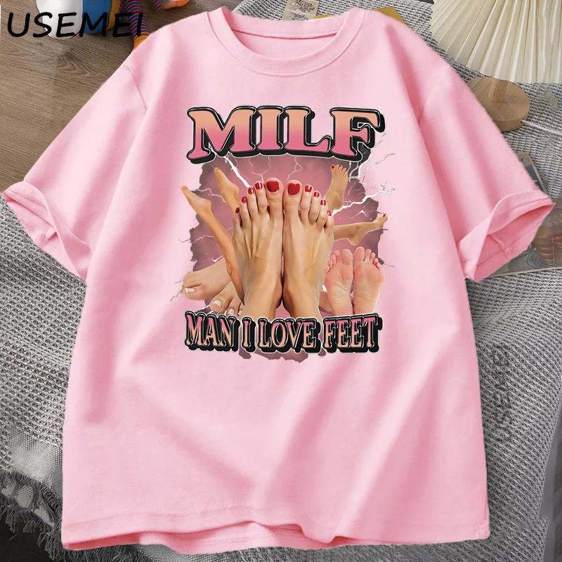 MILF Man I Love FeesT T-shirt, Humorous and Interesting Men's Round-neck T-shirt, Loose, Casual Clothing