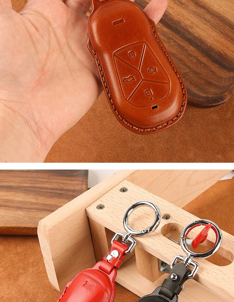 Genuine Leather Car Key Case for Xpeng P7, G3i, P5 - Handmade Cowhide High-End Retro Keychain Cover