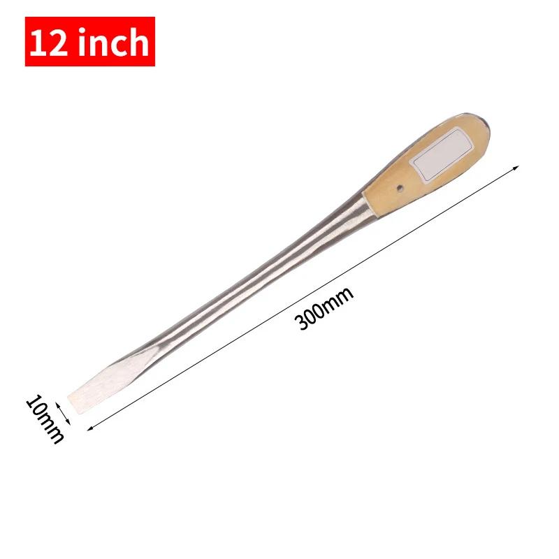 One Piece Heavy Duty Slotted Screwdriver With Wooden Handle Knockable Flat Blade 6/8/10/12 Inch Home Mchine Hand Repair Tools