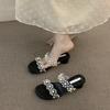 Hochwertige schwarze Nischen-Sandalen mit offenen Zehen Feenschuhe Sommer High Heel Temperament Coole Hausschuhe