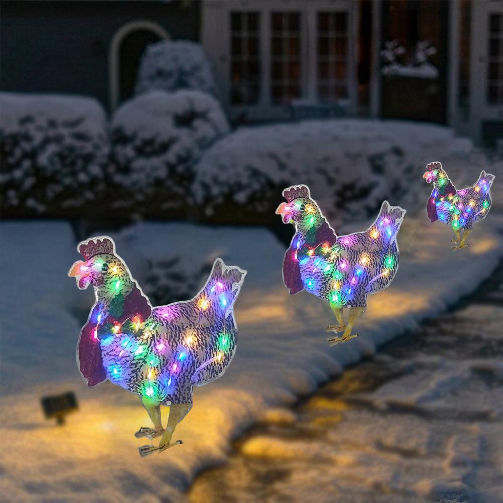 Chicken with Scarf Decor Lights Flat Garden Sculpture Chicken Ornaments for Lawn Yard Holiday