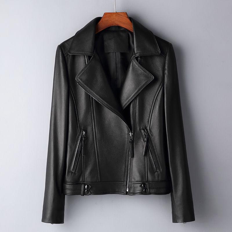 Women's Sheepskin Leather Motorcycle Jacket - Korean Style 2025 Spring/Autumn Outerwear