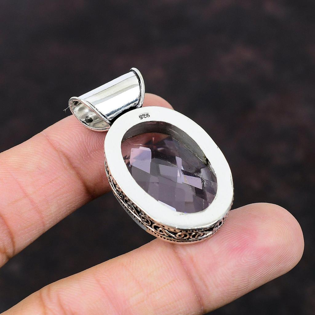 Faceted růžový kunzitový přívěsek přírodní kámen šperky 925 mincovní stříbro přívěsek ručně vyrobený přívěsek drahokam vintage přívěsek dárek k zásnubám