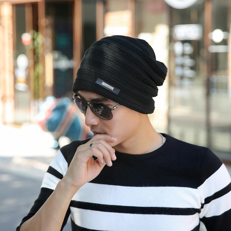 Wind autumn and winter velvet warm knitted cold hat outdoor cycling hip hop trendy sticker label fashion bag head wool hat