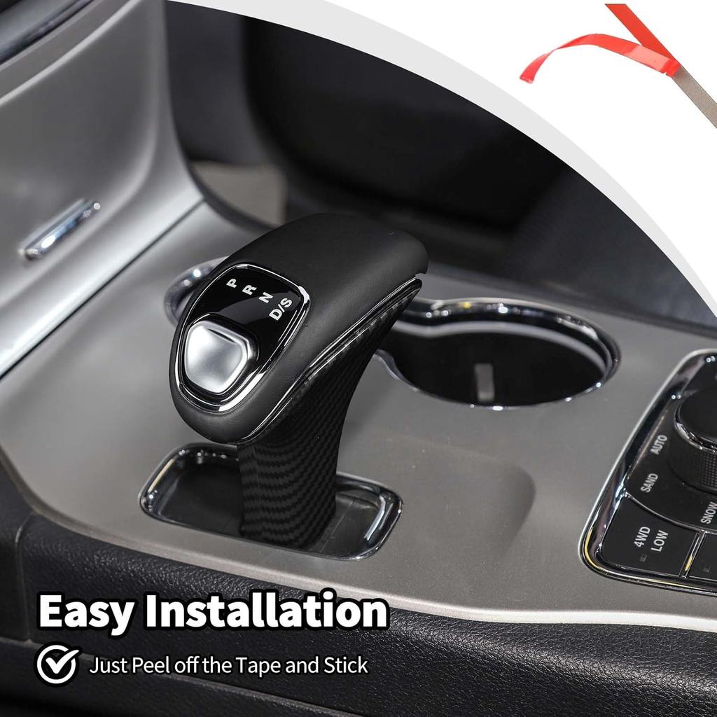 JWWY Gear Shift Shifter Knobs Cover Trim Compatible with Jeep Grand Cherokee Accessories 2014-2015 2pcs Carbon Fiber