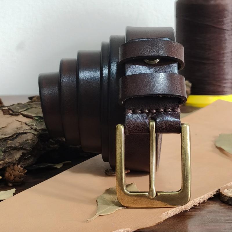 High-End Men Brass Buckle Belt Men's Leather Pin Buckle First Layer Cowhide Fashion All-Match Casual Pants Belt