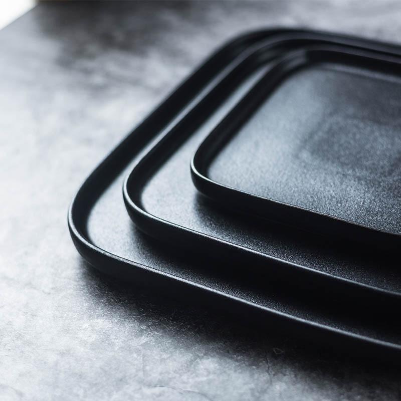 Japanese Black Frosted Steak Plate Creative Square Plate Restaurant Western Pasta Plate Commercial Ceramic Dish