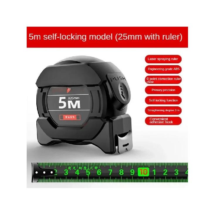 New Self-locking High-precision Steel Tape Measure Thickened Wear-resistant Drop-proof Tape Measure 10M Metric Measuring Tools 25mm 5m