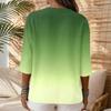 Women's Casual Gradient Print V Neck Button Three Quarter Sleeve T Shirt Linen Cotton Blend Top for Everyday Wear