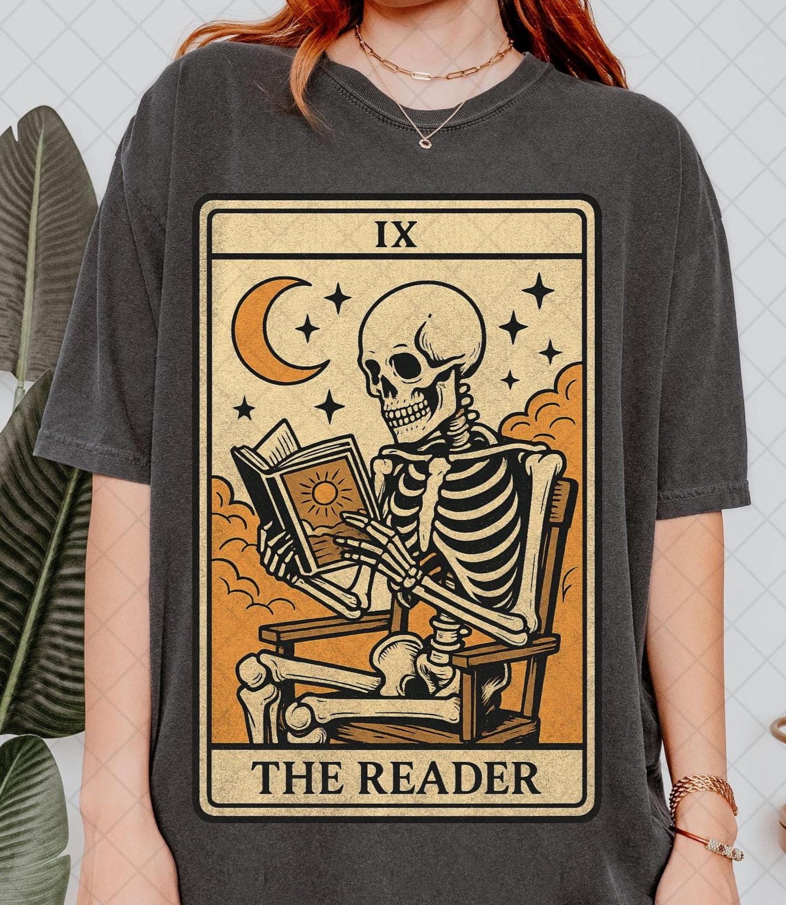 Comfort Colors The Reader Tarot Card Shirt, Skeleton Reading Shirt, Unisex Tarot Card Shirt, Book Lover Gift, Bookish Gift,Tarot Lover Gift 2XL