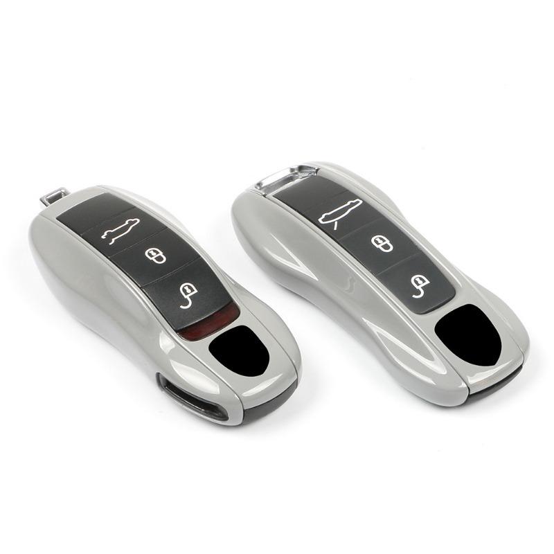 Key Case Cover Shell Replacement Remote Control Fob Cover Grey Track For Porsche Macan Boxster 718 911 Panamera Cayenne