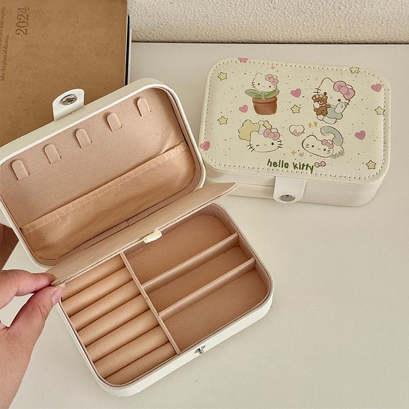 Cute Hellokitty Jewelry Display Organizer Boxes Portable Earrings Necklace Storage Box Double-layer Girl Hairclip Case Kid Friendly Entertaining Fun