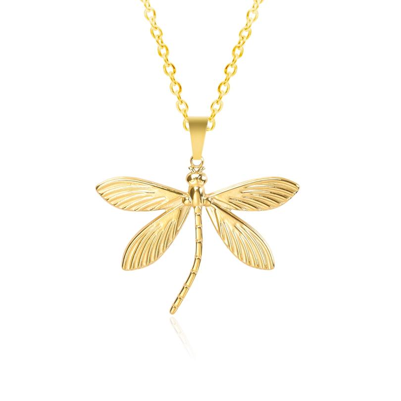 1Pc Personality Minimalism Dragonfly Pendant Necklace Metal Stainless Steel Charms Necklace Real Gold Plated For Women Jewelry