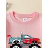 Monster Truck Flame Design Unisex Crew Neck Fashion Sweatshirt, Autumn and Winter Western Style Top, Children's Long Sleeved T-shirt