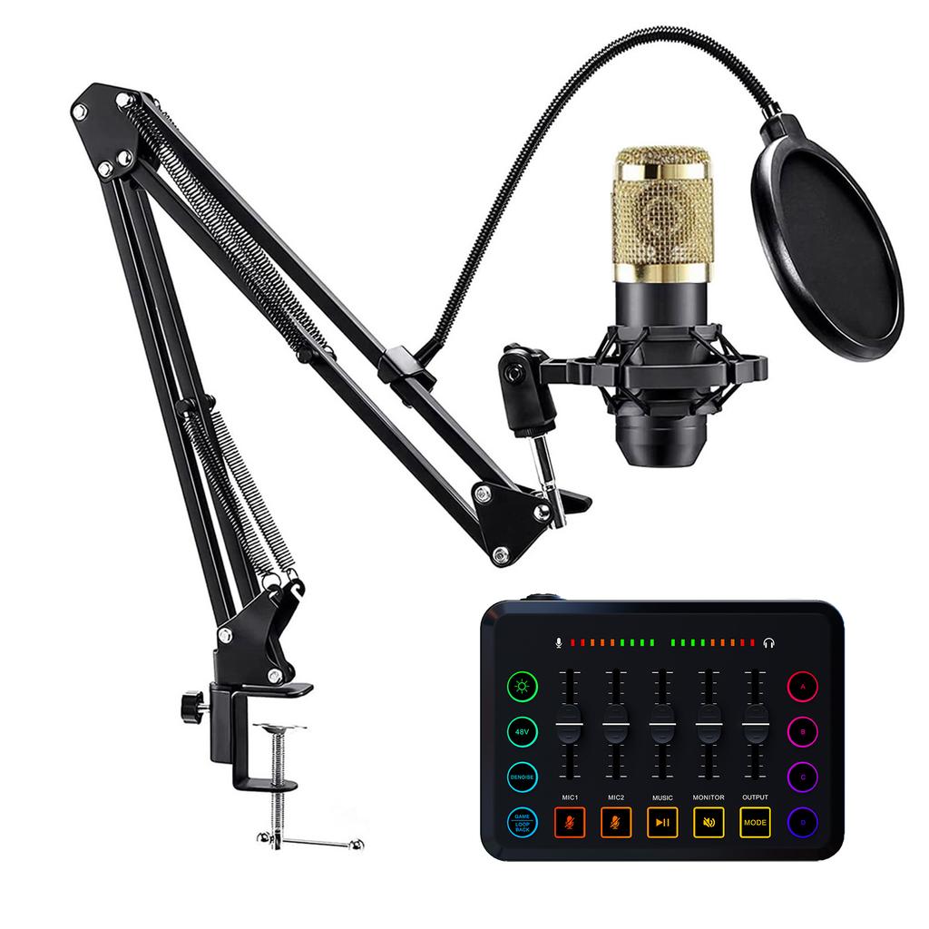Podcast Equipment Bundle, Streaming Audio Interface Kit with Condenser Microphone, Noise Reduction, Live Sound Card