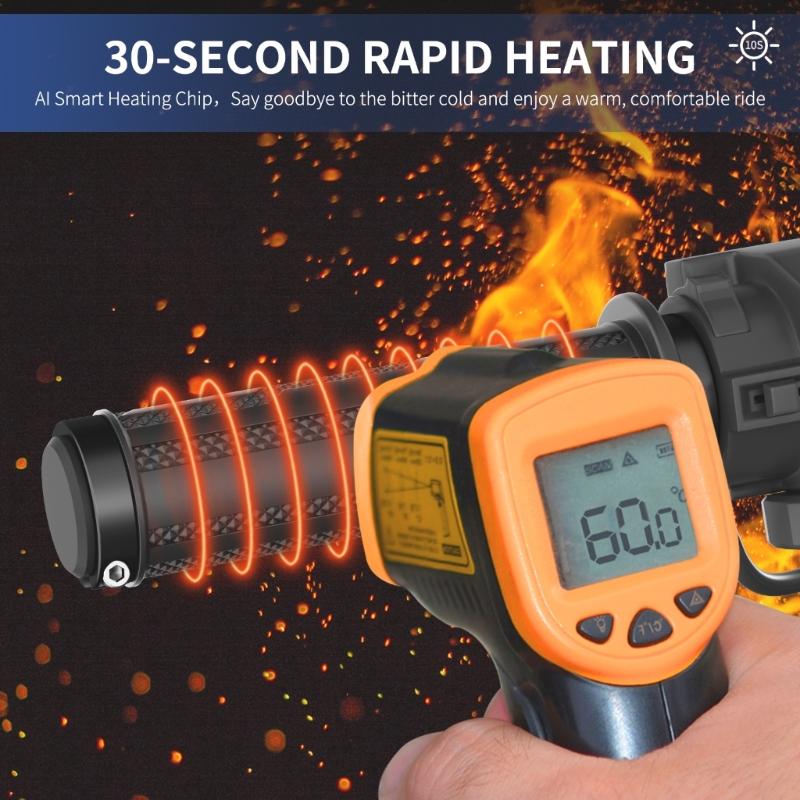 12 V Heated Handlebar Grip Set for Cold-Weather Handlebar Use with 5-Level Control, Previous-Setting Memory, 2-Clamp Structure, and Accessories