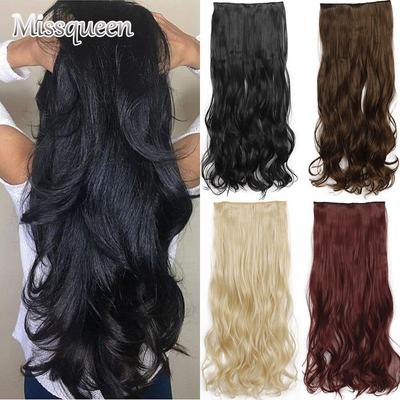 Mulheres com remendo de cabelo reto sintético de 22 polegadas e 32 polegadas;Grampo de alta temperatura das extensões do cabelo do remendo da fibra dentro