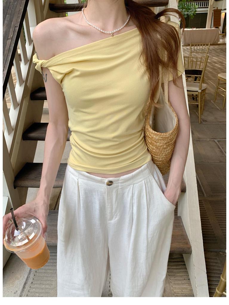 2025 Asymmetrical Off-Shoulder T-Shirt – Women's Summer Spicy Design