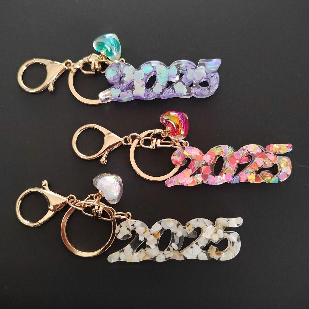 Colorful Sequins Good Luck Pendant 2025 New Year Keyring Bag Charms New Year Keychain  Kids