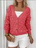 2025 Retro V-Neck Hollowed-Out Literary Sweater: European & American Style, Women's Knitted Loose Long-Sleeve Cardigan