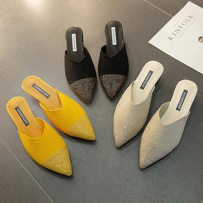 Elegant Medium Heel Women's Mules Shoes Women Designer Rhinestone Luxury Party Slippers Summer New 2025 Sandals Fashion Slipper