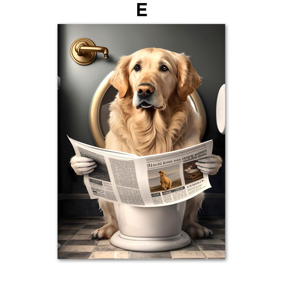 

Забавный декор для ванной комнаты, животные, сидящие на унитазе и читающие газетный постер, слон, лев, носорог, художественный принт, холст, живопись A4 21X30cm No Framed