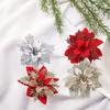 Premium Artificial Christmas Flowers with Glitter Poinsettia, Non-electric, Feather-free, Ideal for Holiday Wreath and Garland Decoration