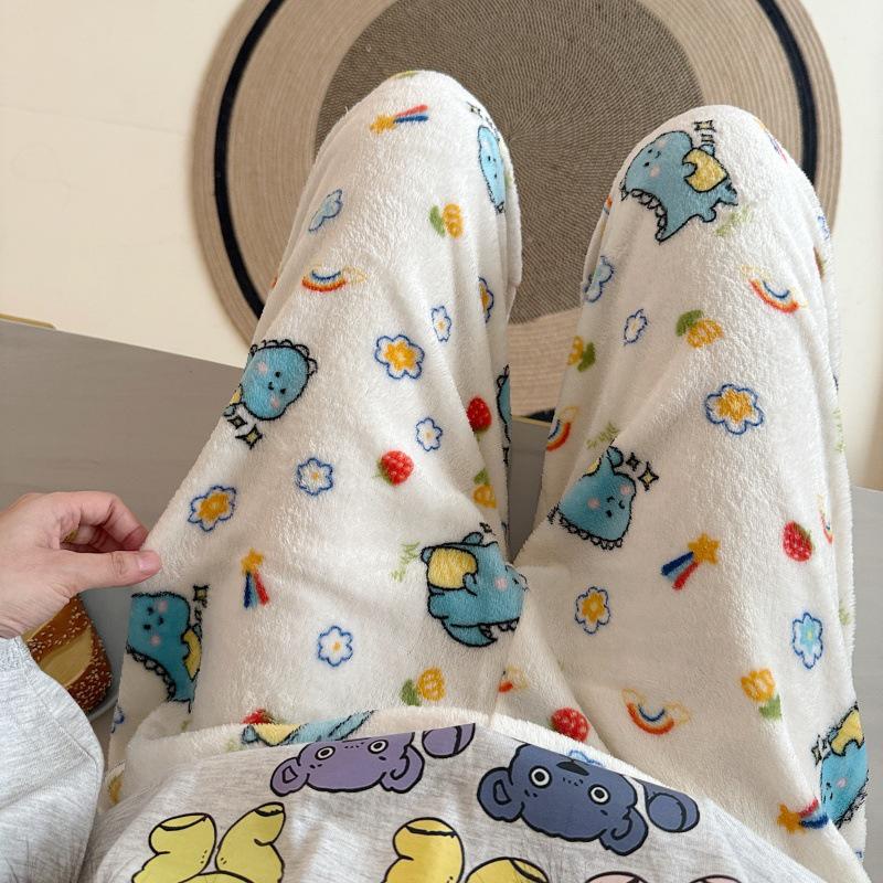 Damen Cartoon Flanell Fleecegefütterte Pyjamahose - Warmer Herbst-/Winterstil