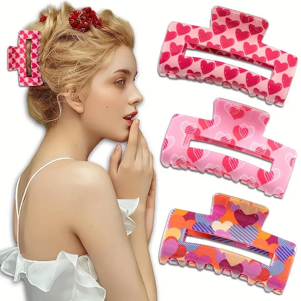 Valentine's Day Hair Clip Large Hair Claw Clip Fashion Hair Adornment Holder Heart Barrettes Hair Styling Tool Ornaments