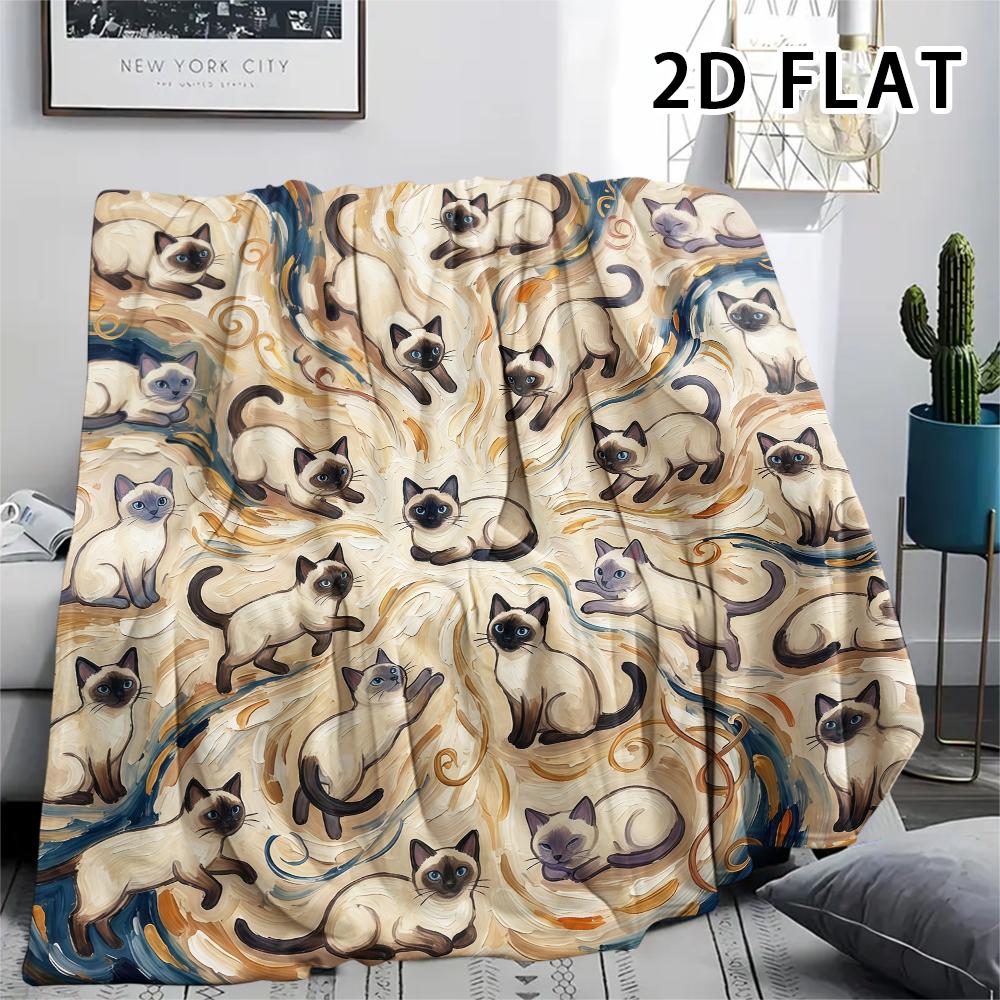1Pc Vibrant Mandala Cats Print Flannel Blanket,High Quality Comfortable for All Seasons,Home Decor,Warmth and Comfort,Perfect for Christmas Gifts