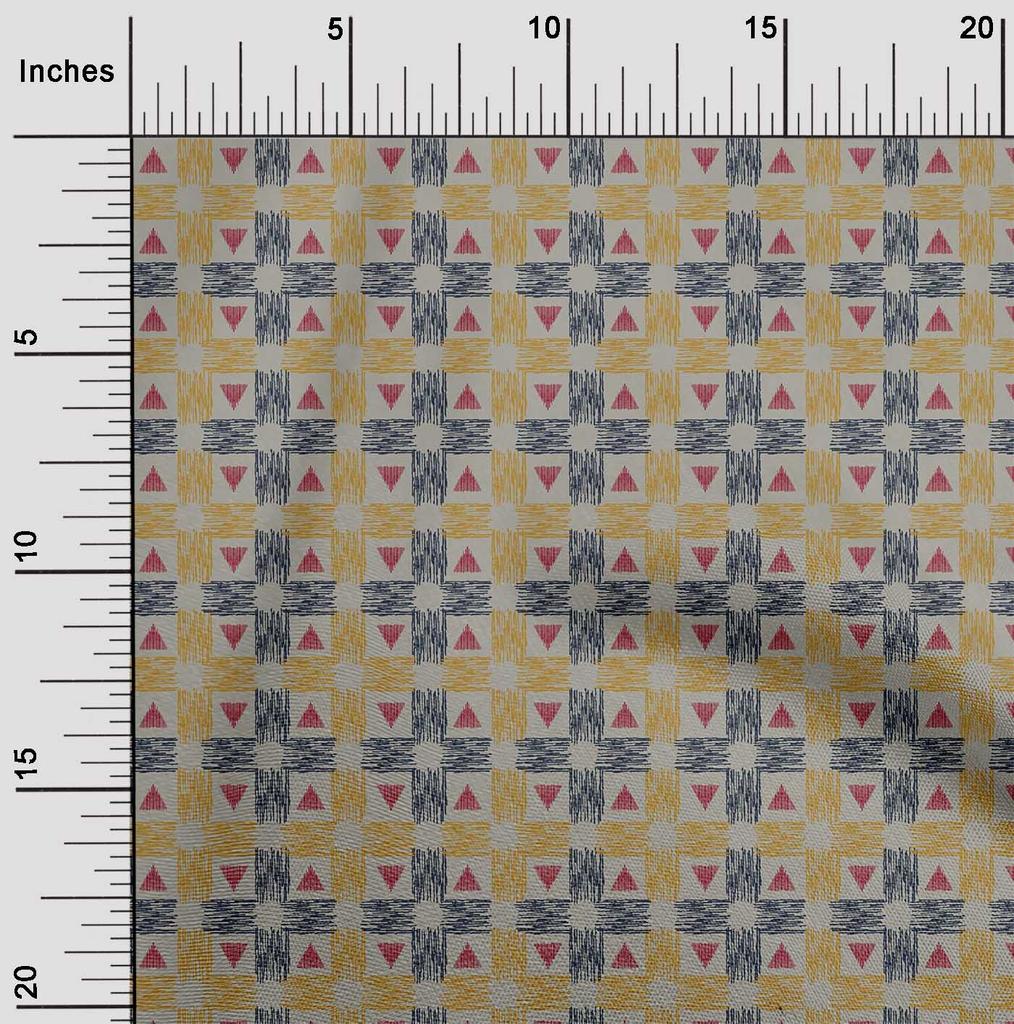 oneOone Cotton Flex Fabric Check & Triangle Ikat Print Sewing Fabric BTY 40 Inch