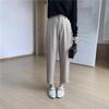 Women's 2024 Autumn Khaki Wide-Leg Suit Pants - Navy Blue, Loose, Straight, Nine-Point Length