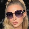 Oversized Rimless Square Sunglasses Women  Luxury Brand Trendy Punk Frameless Sun Glasses For Ladies Vintage Outdoor Shades