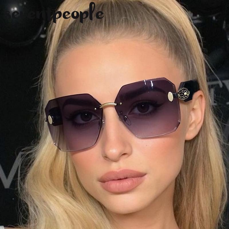 Oversized Rimless Square Sunglasses Women  Luxury Brand Trendy Punk Frameless Sun Glasses For Ladies Vintage Outdoor Shades
