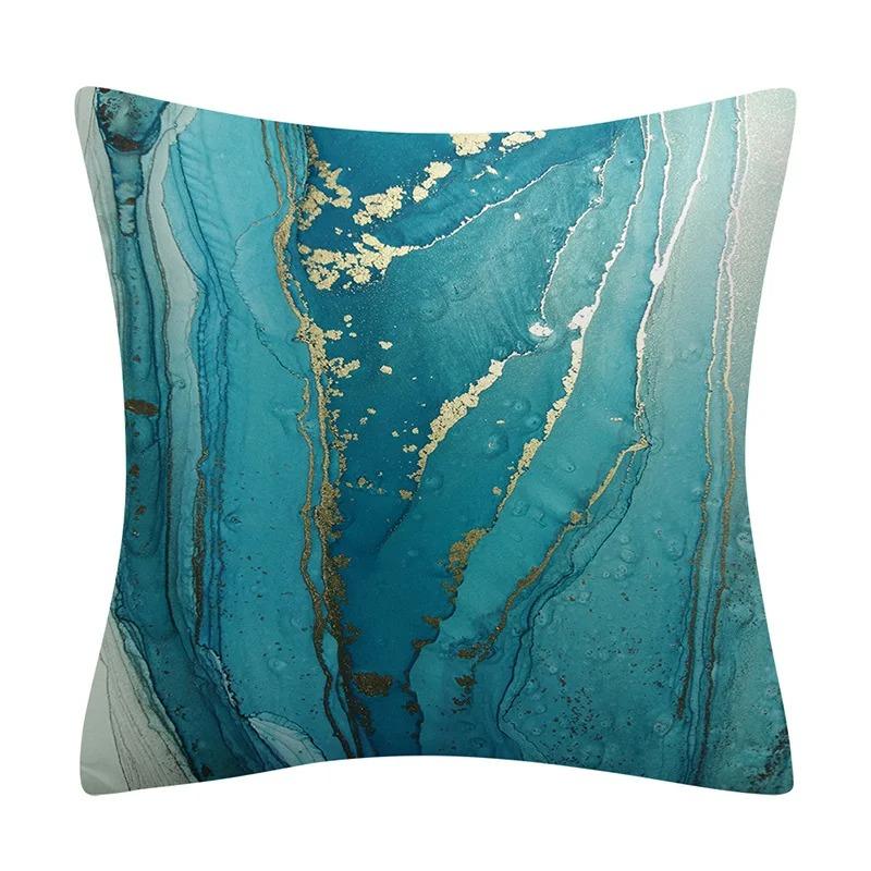 Turkoois Decoratieve Kussenhoes Abstracte Kunst Gestreept Kussenhoes Sofa Slaapkamer Auto Sierkussen 50x50cm