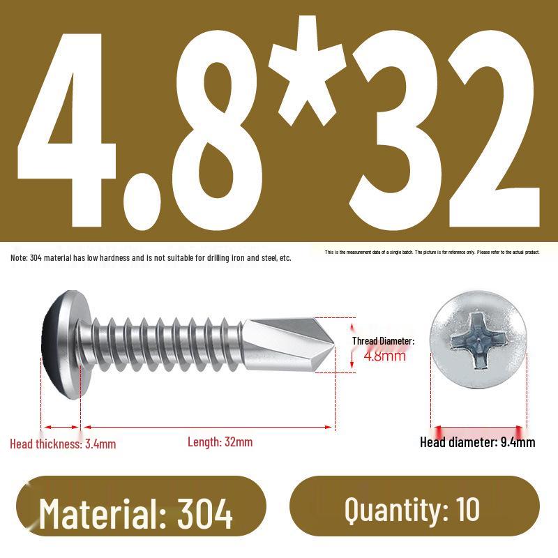 Stainless Steel 304 Phillips Round Head Self-Drilling & Tapping Screws, M3.9/M4.8/M5.5 Swallowtail Bolts
