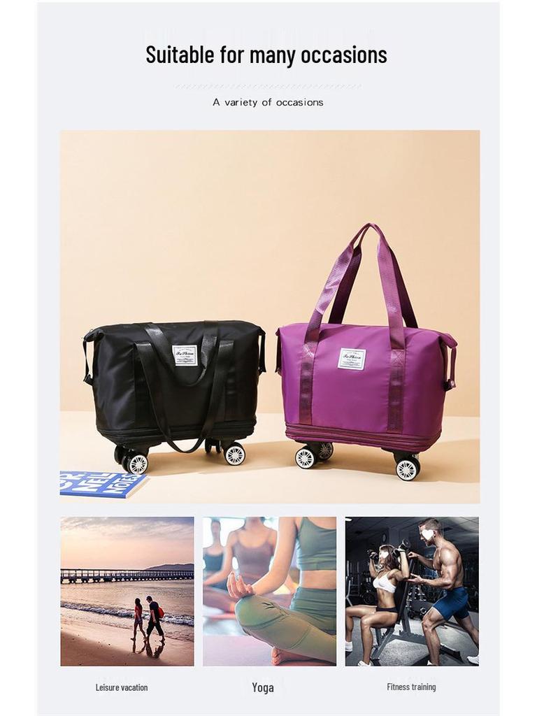 Expandable Waterproof Travel Bag with Universal Wheels and Dry/Wet Separation - Large Capacity for Students, Business, and Maternity Trips
