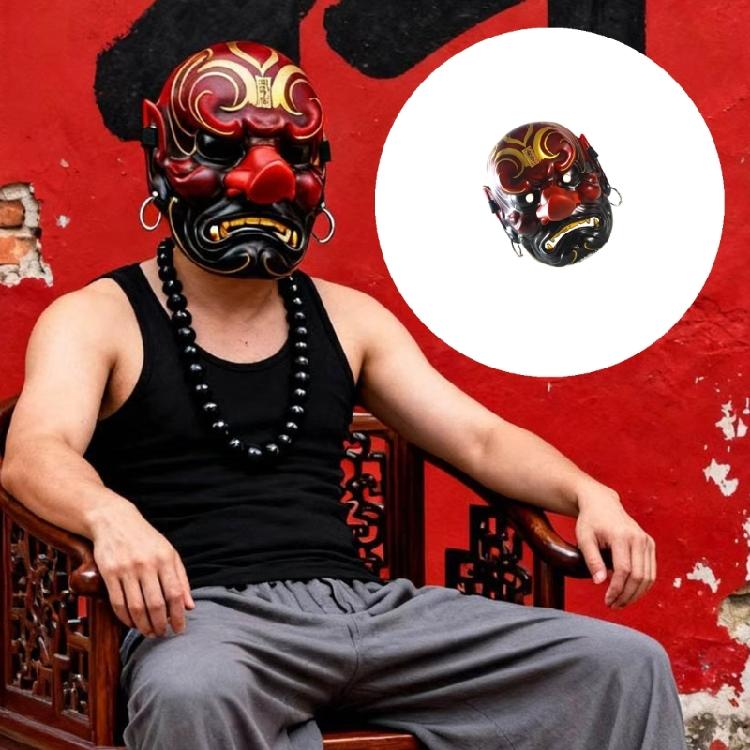 Halloween Kostüm Groß Tengu Japanische Maske Handbemalt Party Maske Schmuckstück Vollgesichtsmaske mit langer Nase Cosplay