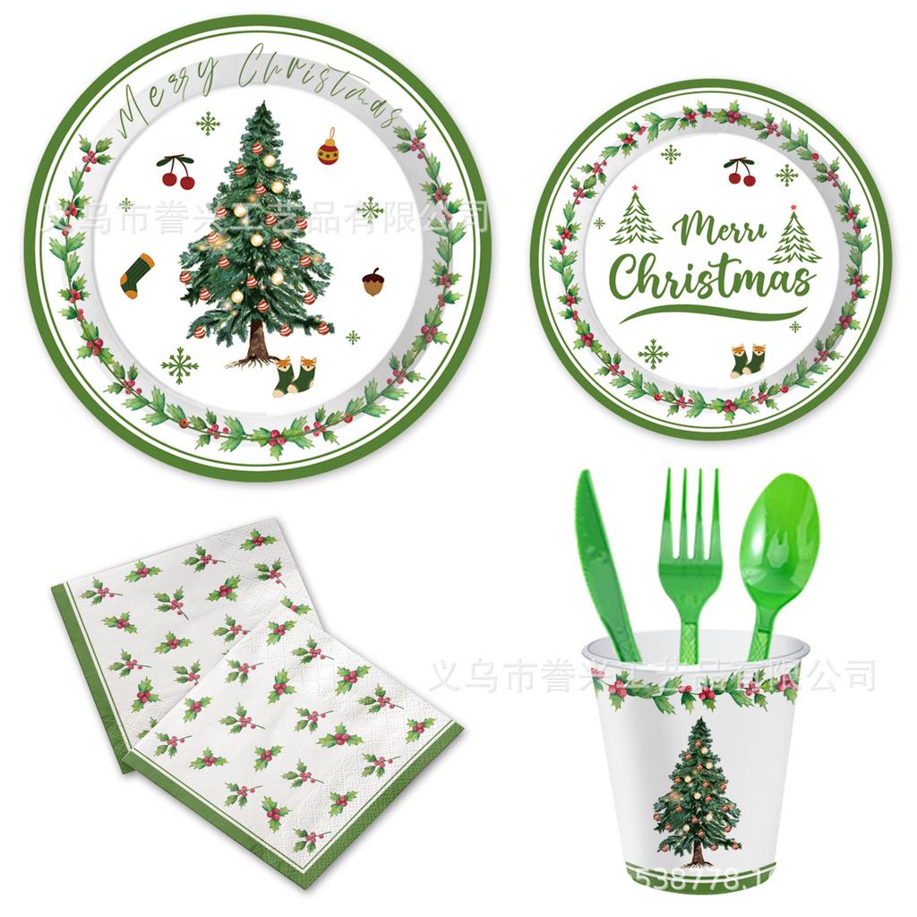 Christmas Themed Party Tableware Paper Plates Paper Towels Birthday Supplies Christmas Tree Disposable Birthday Party