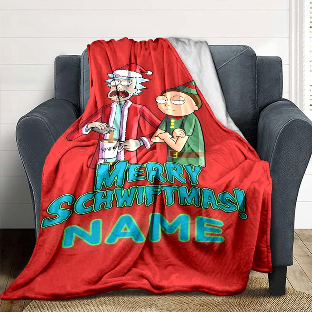 Rick And Morty Świąteczna Zabawa Przytulny Personalizowany Koc Z Imieniem Miękki Ciepły Przytulny Odpowiedni Na Sofę Kanapę Biuro Łóżko Pikniki Cztery Pory Roku