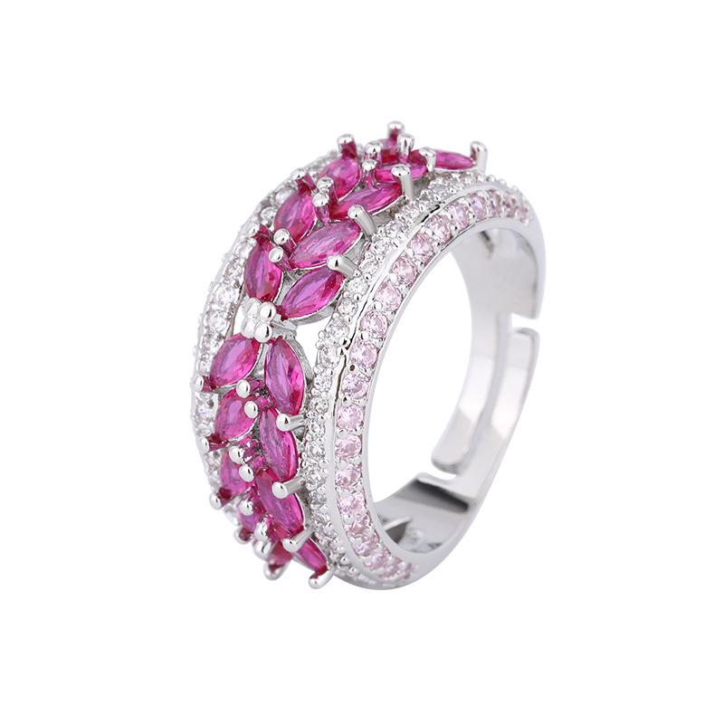 Jewelry Champagne Full Diamond Ring Simulation Red Corundum Sapphire Ring Pink Zircon Ring