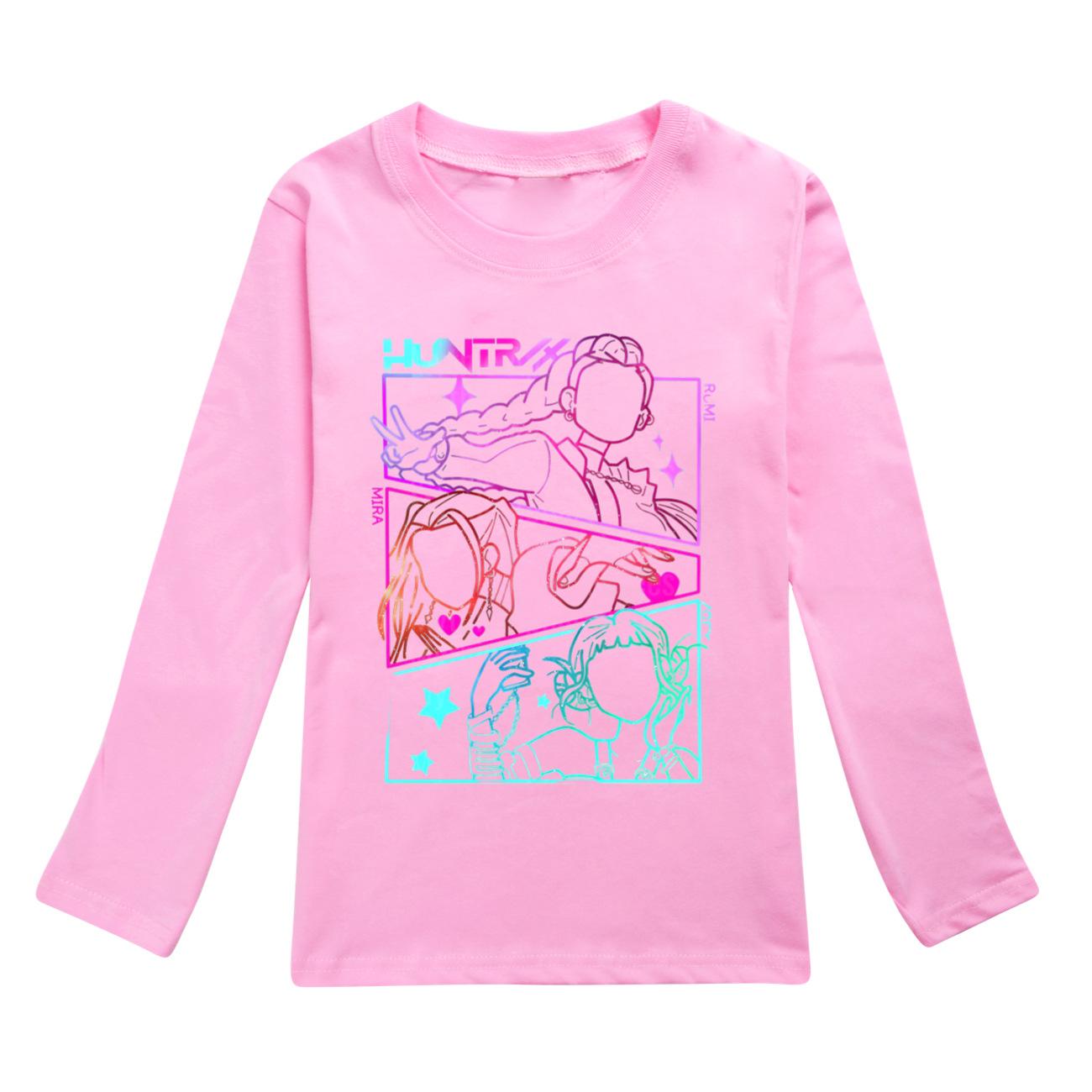

K Pop Охотники на демонов Футболка с длинным рукавом для детей Руми Мира Зои Осень Детская одежда Милый принт Девочка Мальчик Пуловер Футболка Топы Подарок 170cm розовый