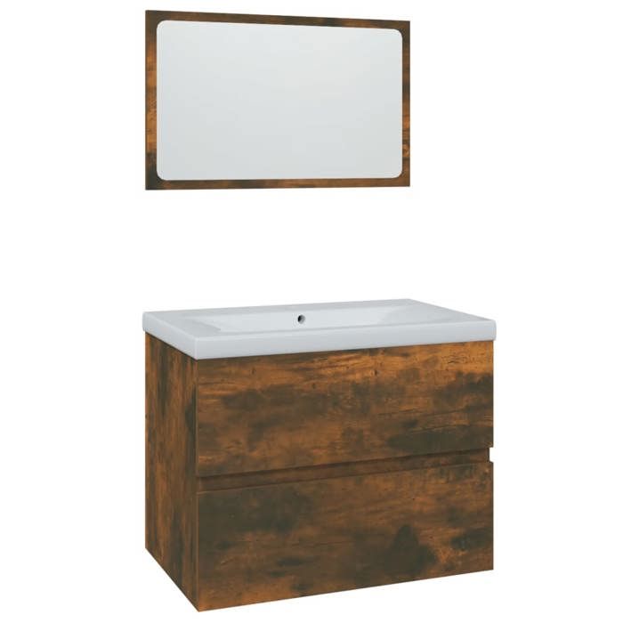 VidaXL Meubles de Salle de Bain Meuble sous Évier Miroir Armoire de Lavabo Armoire de Rangement Intérieur Chêne Fumé Bois 3152873