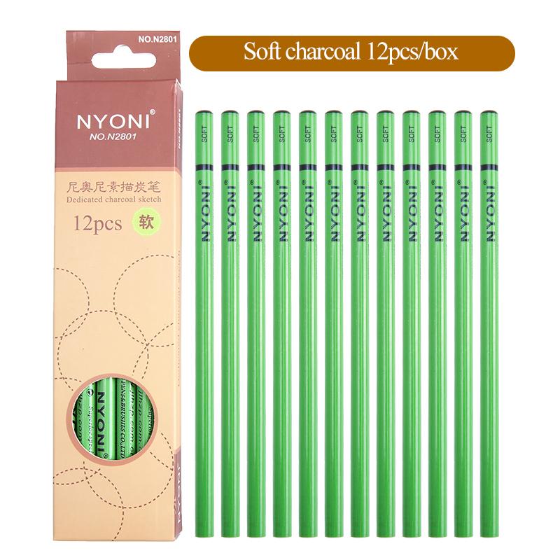 

NYONI 12 шт. Угольный карандаш Черный Мягкий/Средний/Твердый Угольный Карандаш Деревянные Угольные Карандаши Для Эскизов Рисования Канцелярские Товары 2801
